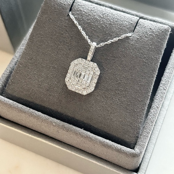 ❤️ DEAL! 14K White Gold Diamond Mixed Diamond Cut Pendant Necklace - Picture 1 of 9